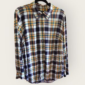 Talbots Women's Button Down Plaid Shirt Blue and Yellow